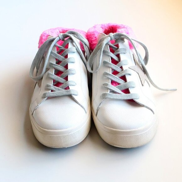 Steve Madden Polaris White Leather & Pink Sherpa Lace-up Star Sneakers Shoes 8 - Picture 5 of 16